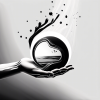 Black white logo stone ball with hand and water