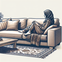 A photo of a woman sitting on a couch