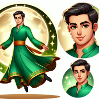 A pure and beautiful man in a green dress and robe in the moon