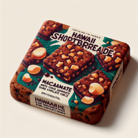 Galleta rectangular estilo crumble, pero no copiándolo completamente, estilo tropical porque se llama hawaii shortrbreaj dark chocolate cookie rica en chocolate oscuro, con trozos de nuez de macadamia y un toque de sal marina. Endulzada con eritritol.