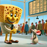 SpongeBob SquarePants talking to a mouse in an airport, 1960s Cartoon