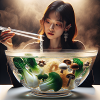 🎥 영상 프롬프트  “A beautiful young Korean woman sitting in front of a large transparent glass bowl, filled with Malatang where every ingredient is made entirely of crystal-clear glass — glass bok choy, glass mushrooms, glass noodles, and shimmering glass broth. The entire dish sparkles under warm studio lighting, with realistic refractions and reflections. She uses transparent glass chopsticks to pick up the glass ingredients, the light refracting through them, and bites carefully. Cinematic close-ups on the intricate glass textures, soft steam-like light effects, and her fascinated, delighted expression.”  ⸻  🎧 사운드 프롬프트  (영상에 쓸 소리 효과 설명)  “Delicate clinking sounds of glass pieces touching, soft chime-like tapping when glass chopsticks pick up ingredients, a faint echo when the glass broth moves inside the bowl, subtle ASMR-style glass tinkling, and a light, crystalline pouring sound when she sips the broth.”이걸 영상으로 만들어줘